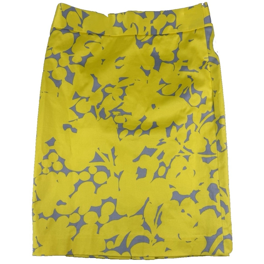 J.Crew Yellow/Gray Floral Print Cotton Stretch Pencil Skirt Size 0 Spring/Summer